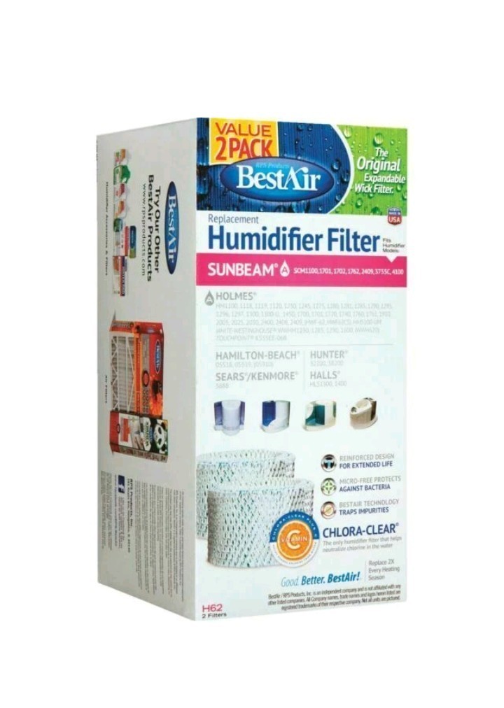 BestAir H62 Replacement Humidifier Filters Pack of 2
