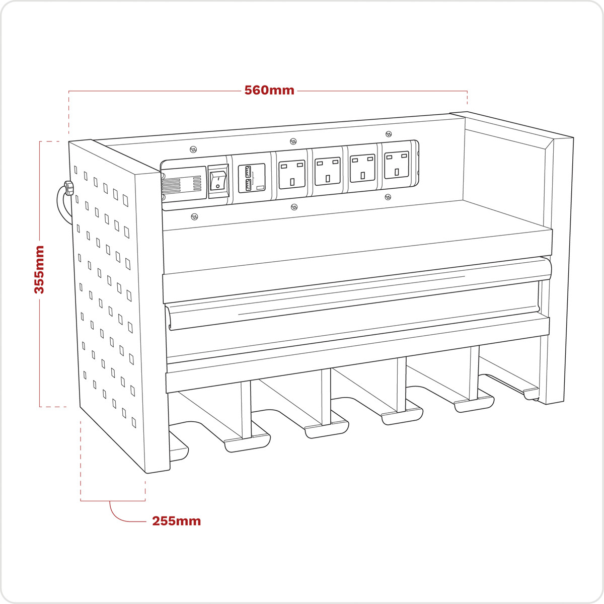 Sealey Superline PRO� Power Tool Storage Rack with Drawer & Power Strip AP22SRBE