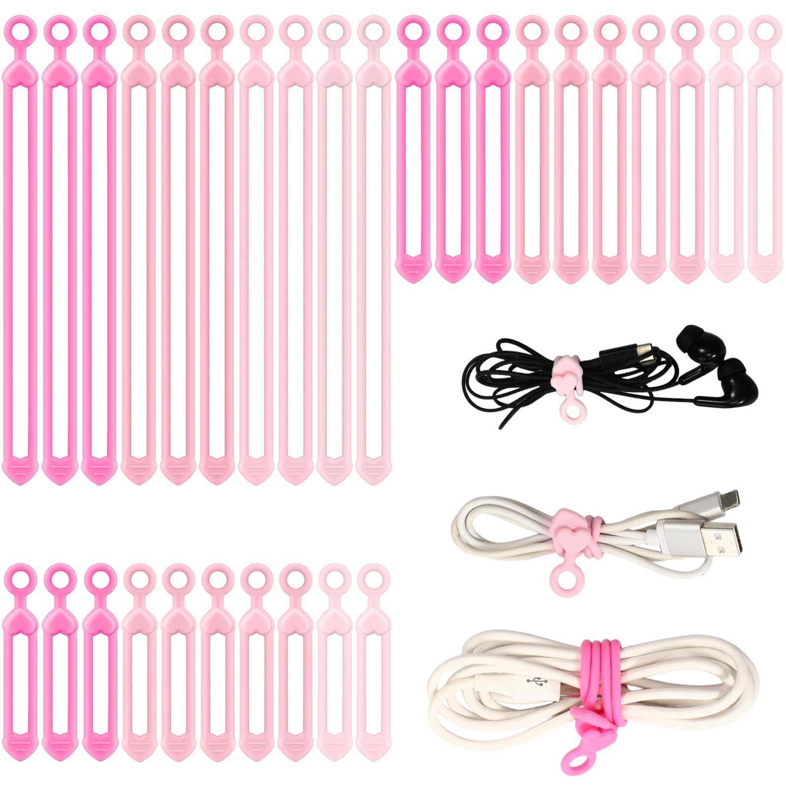 48 Pcs Silicone Cable Ties with 3 Sizes Reusable Cable Management Organizer M...