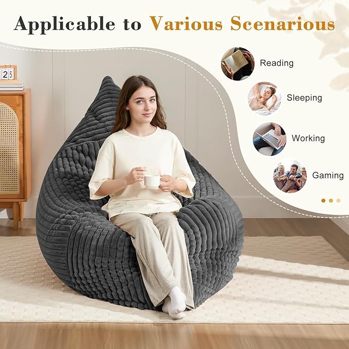 Ergonomic Striped Bean Bag Chair for Full-Body Relaxation and Cozy Home Loungin