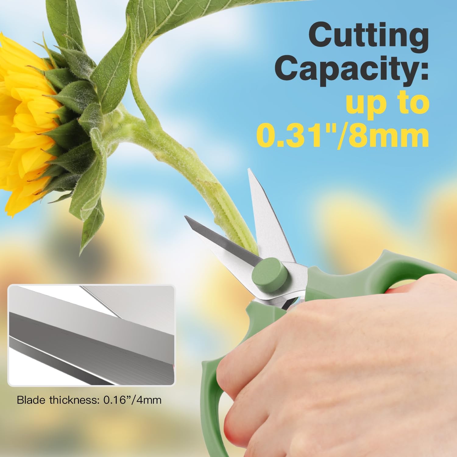 Housolution Flower Scissors, Strong Floral 3 Pack, Pointed-avocado Green