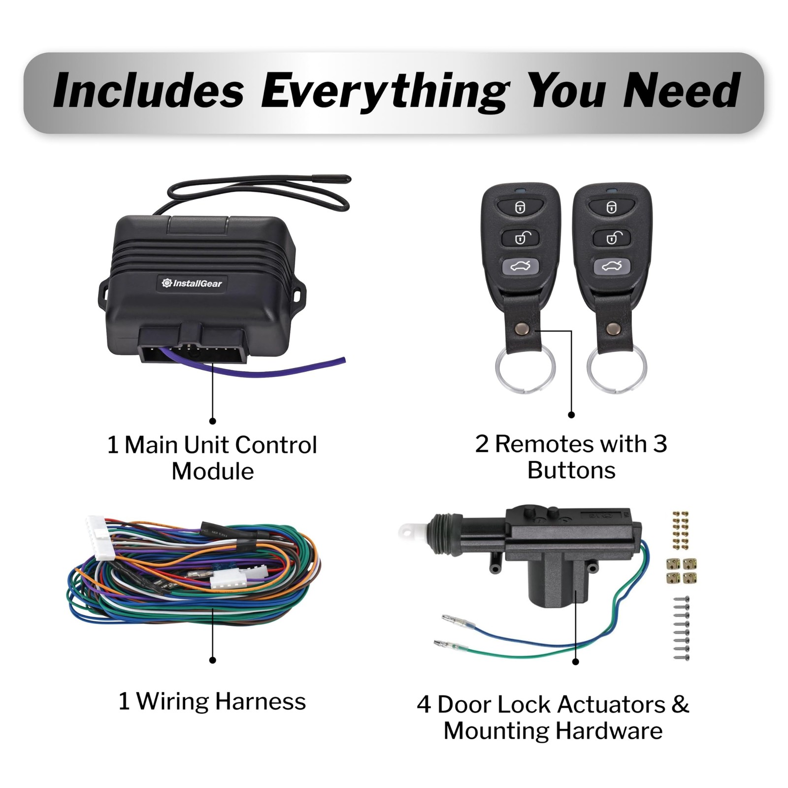 InstallGear Keyless Entry System with Two 3-Button Remotes - Power Lock Conversi