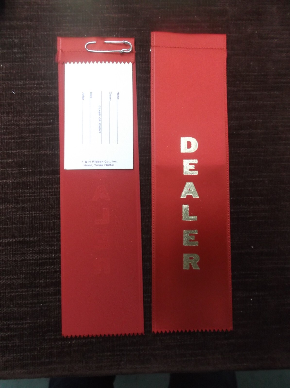 DEALER red ribbon with gold foil letters carded w/pin lot of 11