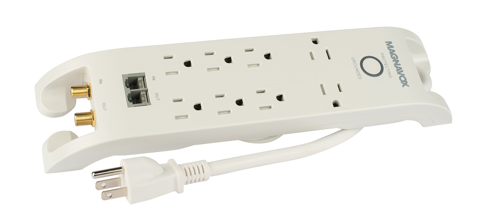 Magnavox 8 Outlets Extension Socket with Surge Protection Power Strip Flat Ty...