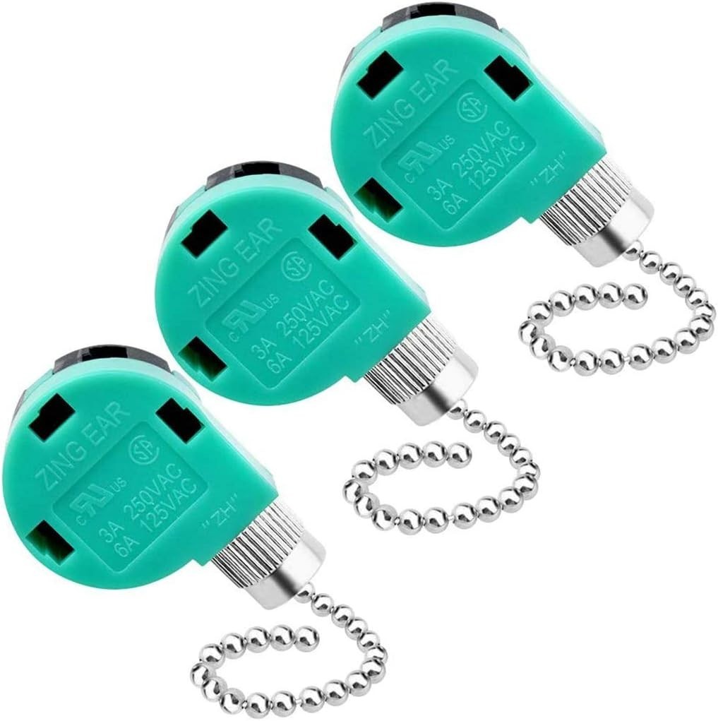 Topbuti 3 Pack Ceiling Fan Switch 3 Speed 4 Wire Zing Ear ZE-268S6 Fan Pull Chai