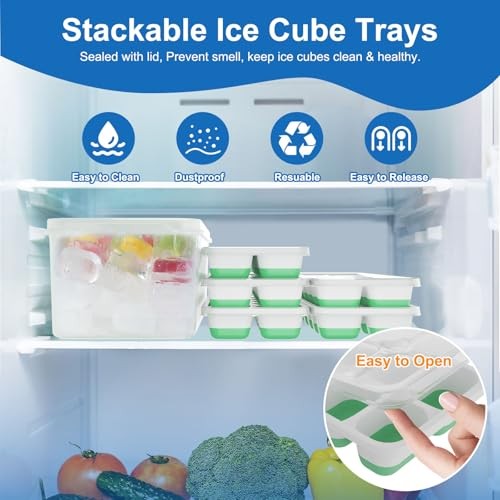 70 Cube Silicone Ice Cube Trays for Freezer with Lids, Easy-Release 5 Pack