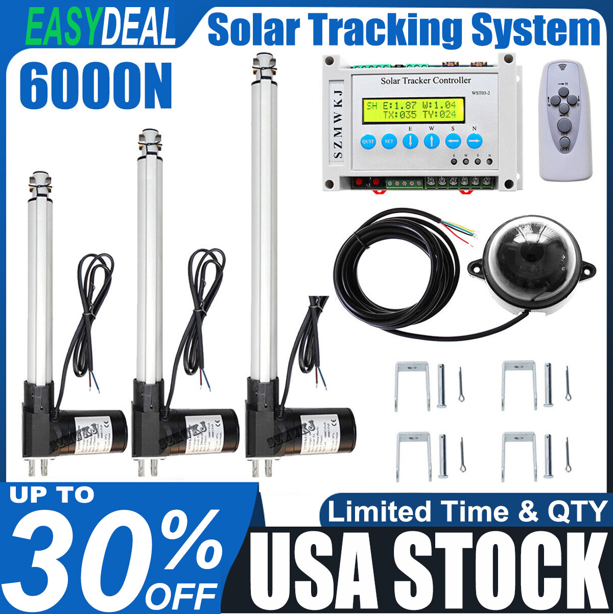12V 6000N Dual Axis Solar Panel Tracking Tracker Controller Linear Actuator Kits