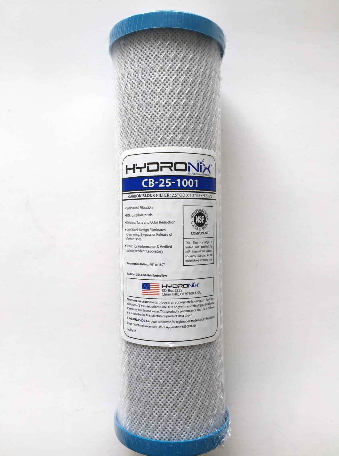 CARBON BLOCK FILTER 2.5"X10" 1 MICRON HYDRONIX  CB-25-1001