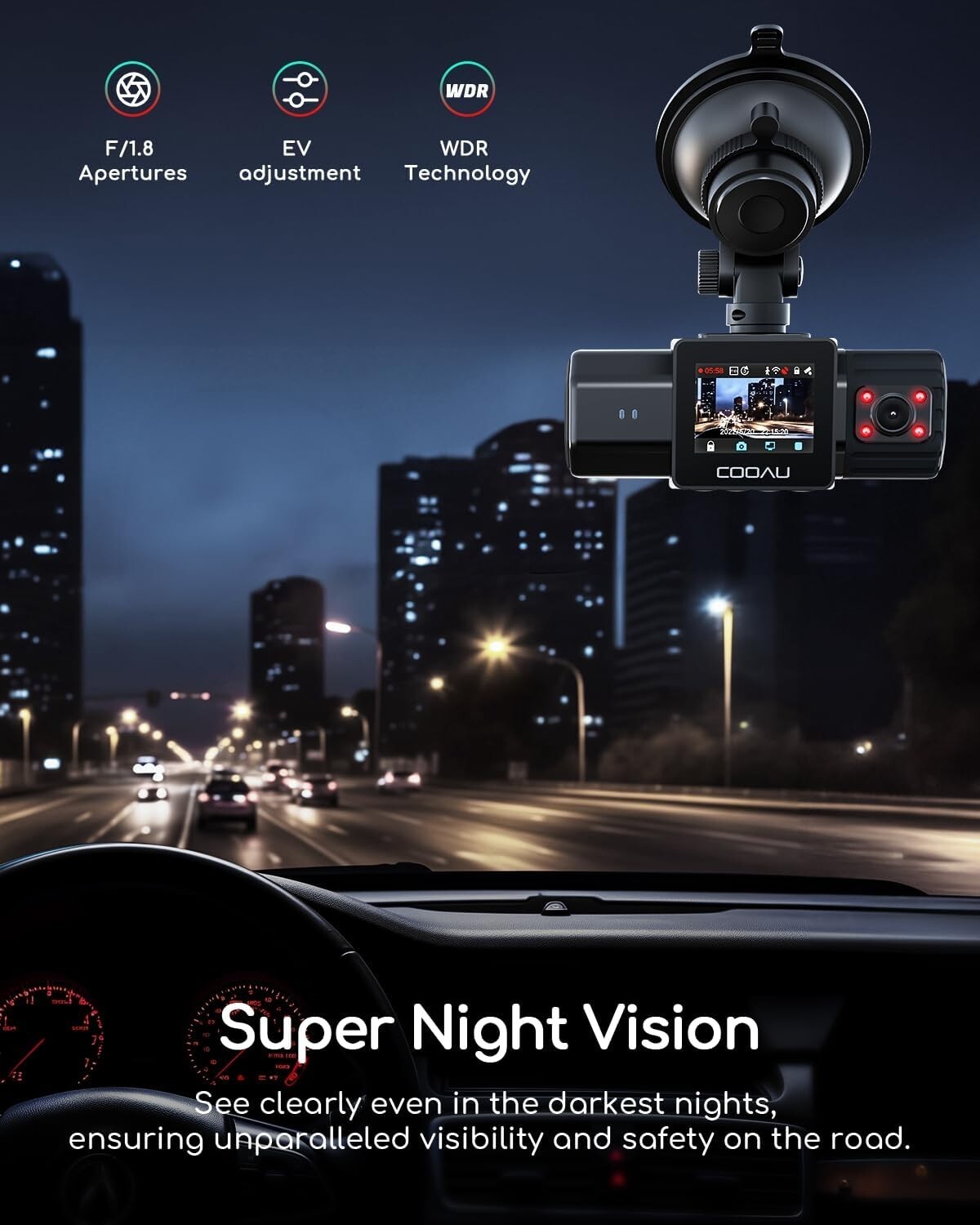 COOAU Dual Dash Camera 1080P Dash Cam Front and Inside, Built-in GPS and WiFi US
