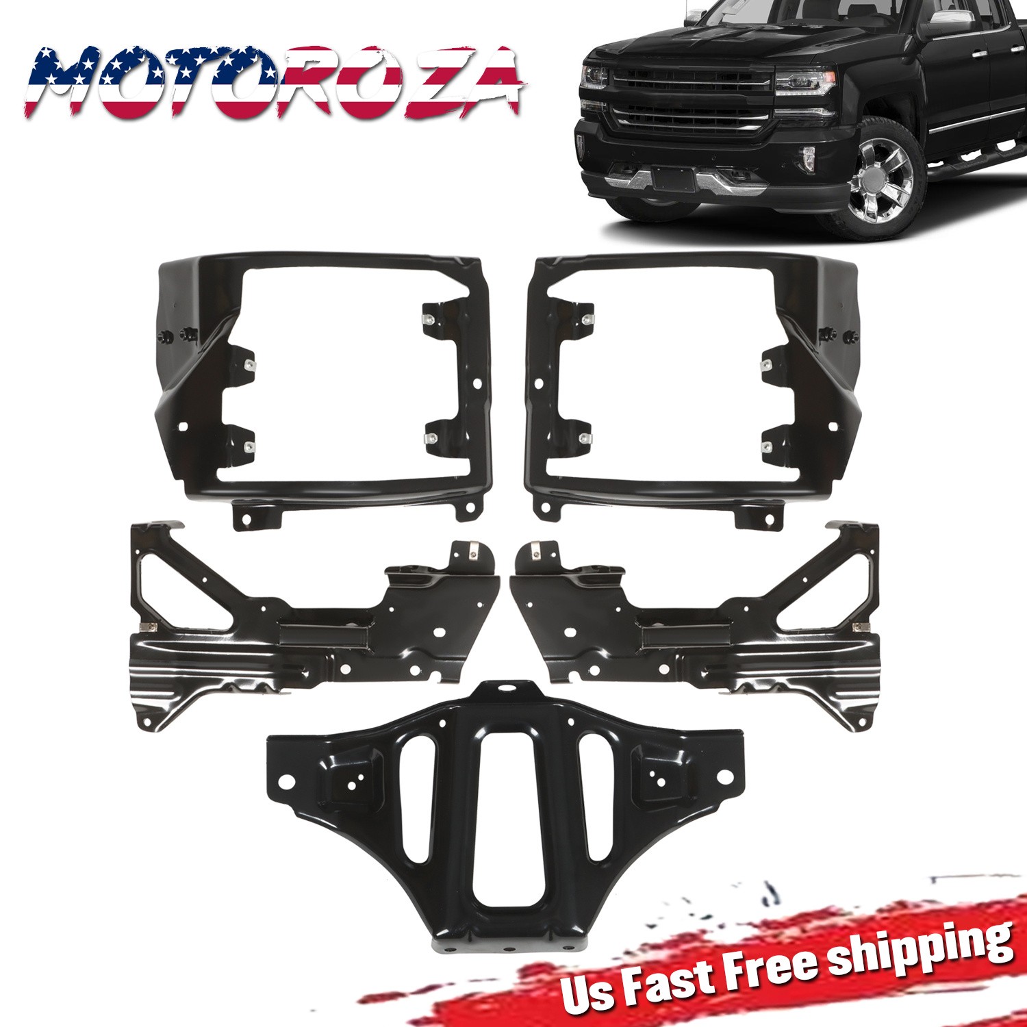 Front Bumper Support & Mount Bracket Set For 16-2018 Chevrolet Silverado 1500
