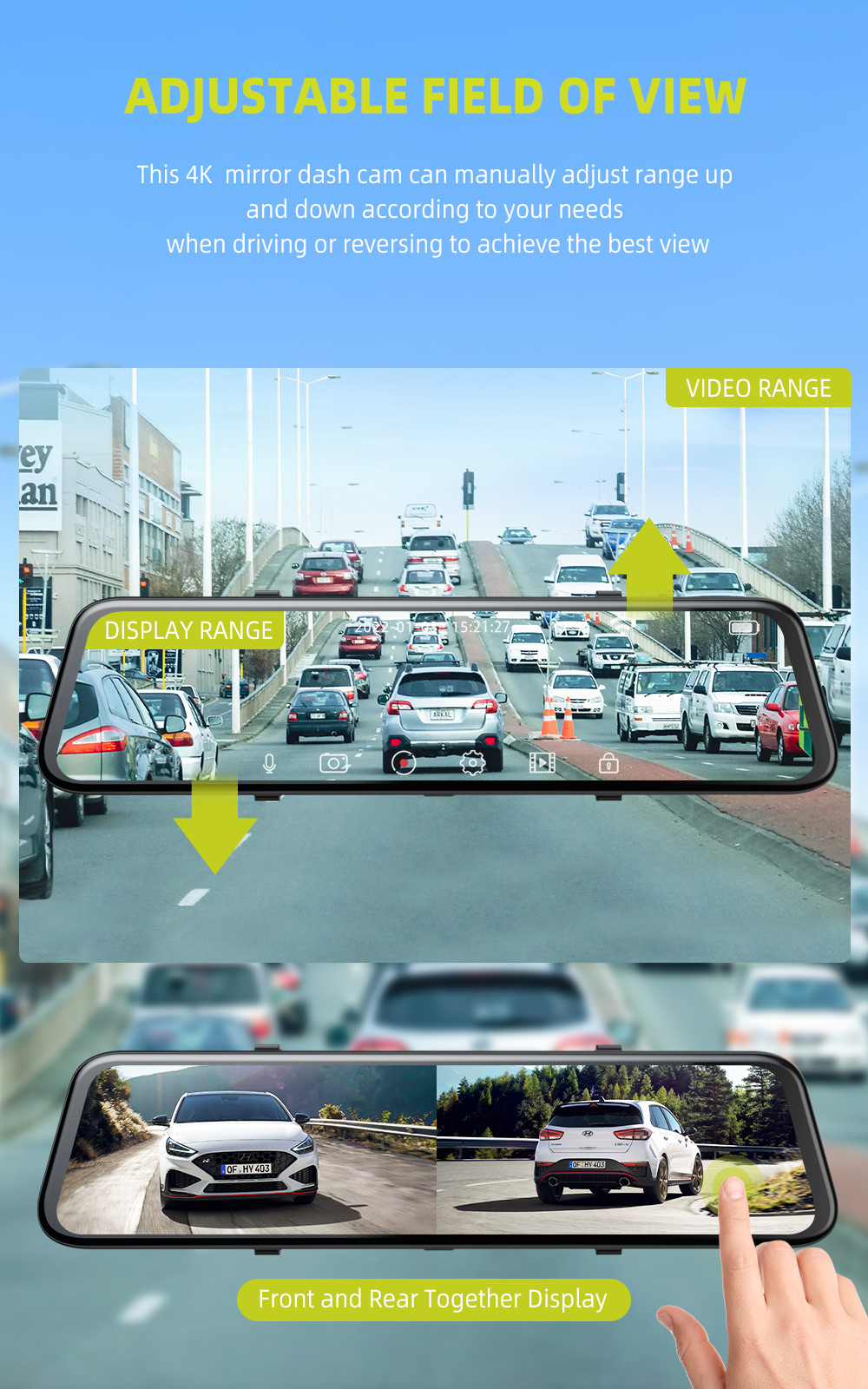 12" WiFi 4K Touch Screen Mirror Dash Cam Front Rear Car Security Camera GPS