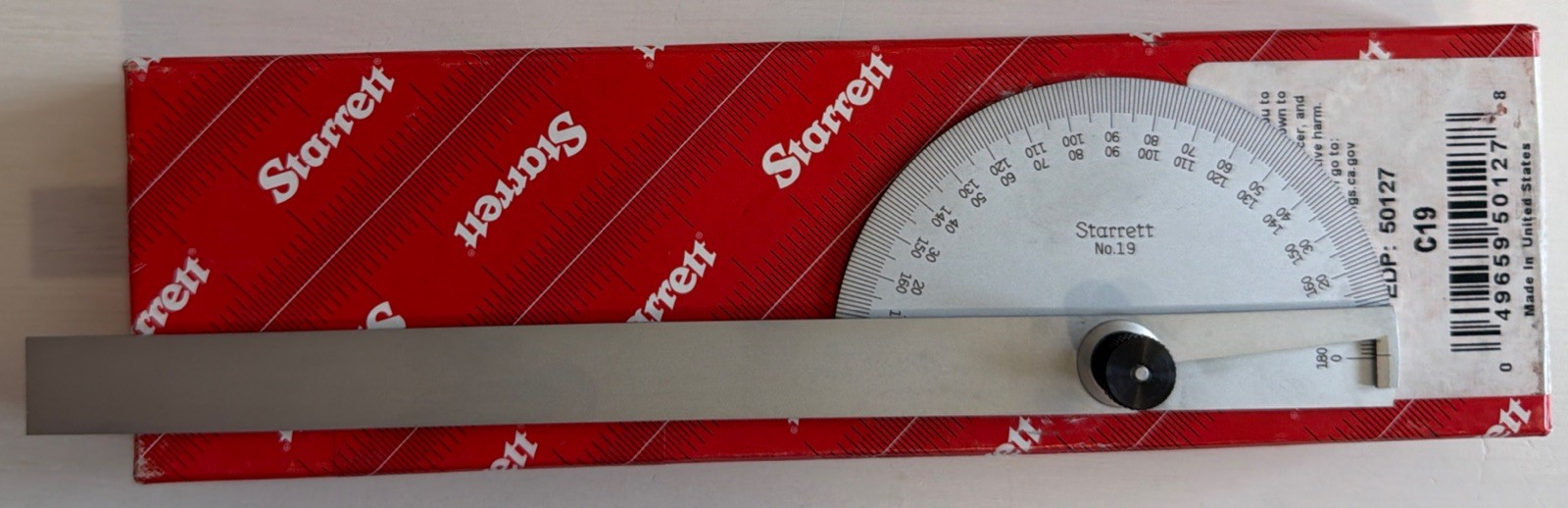 Starrett C19 Steel Protractor, 6", 0-180 Degrees