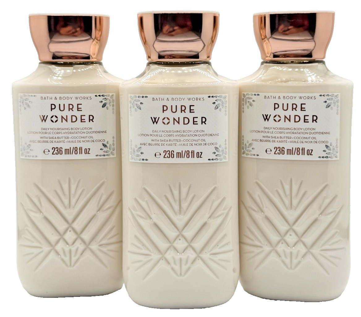 NEW Bath & Body Works Lot of 3 Bottles Pure Wonder Daily Body Lotion Cream 8 oz