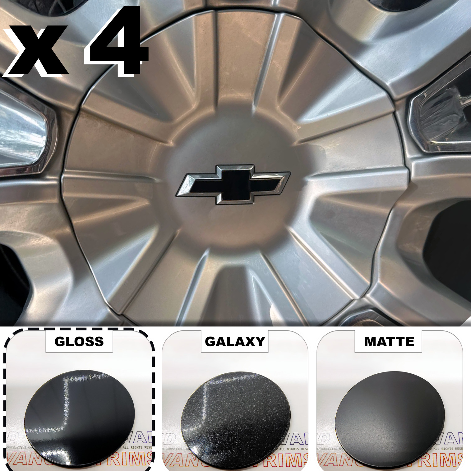 x4 Gloss Black Wheels 2.2'' Bowtie Overlay Chevy Tahoe 2015-2025 NOT VINYL