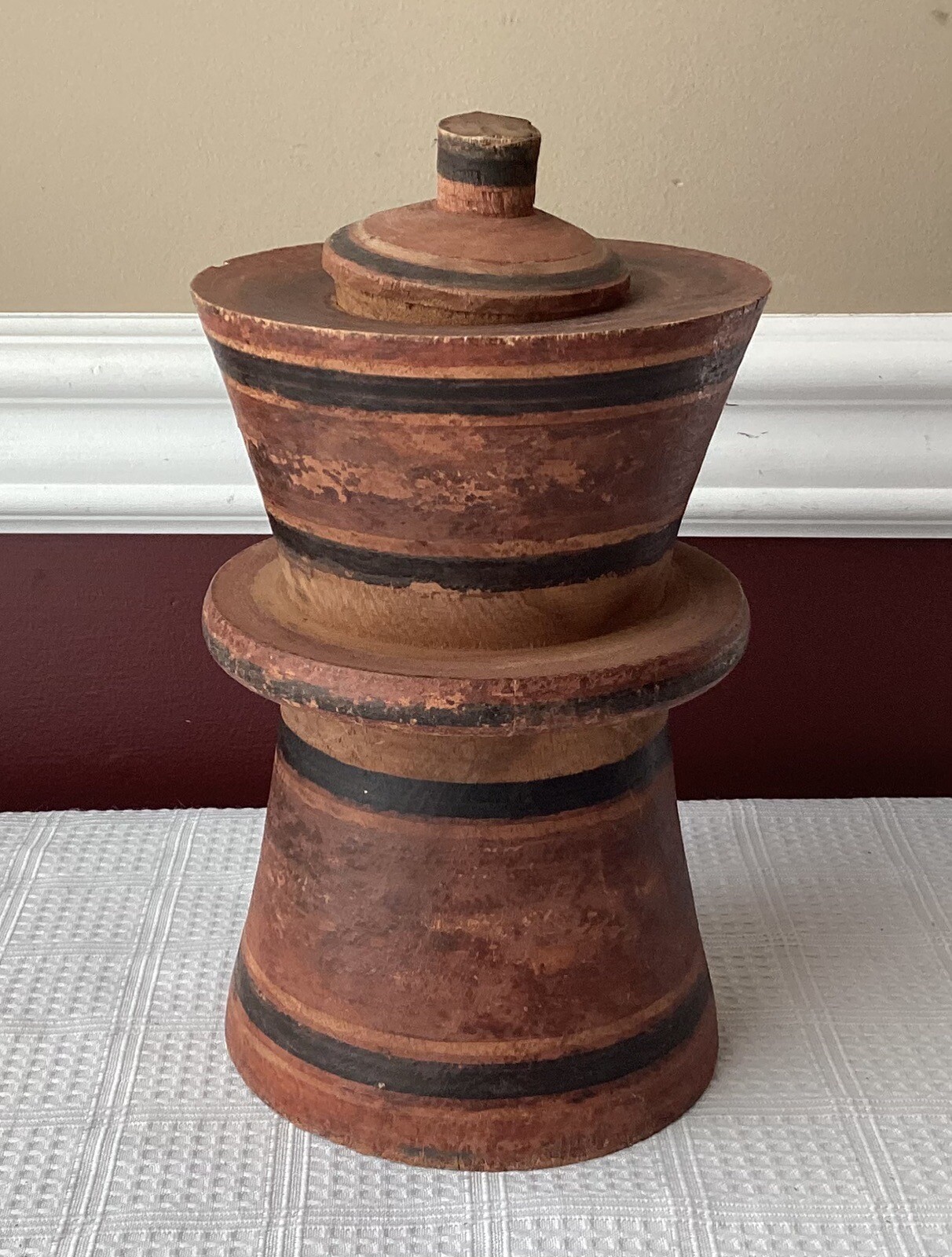 Vintage Paga Wooden Carved Vessel / Candle Holder, 9 1/2” T