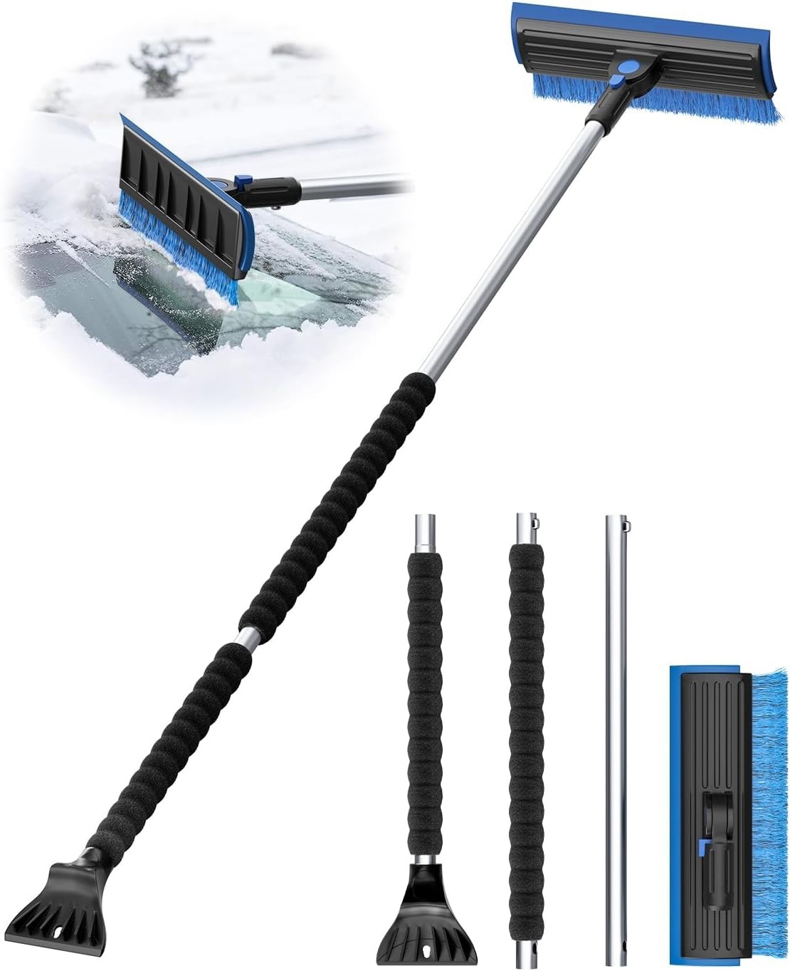 Extra Long Detachable Ice Scraper with Anti-Scratch Brush for Windshields