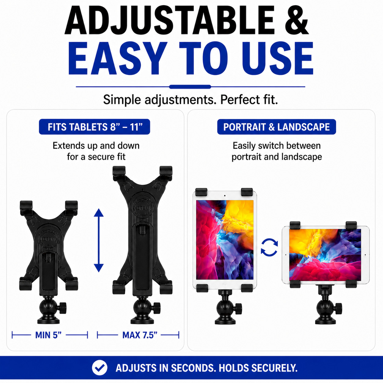 Tripod Mount Holder Bracket 1/4" Thread Adapter For 7"-12" Tablet iPad Universal