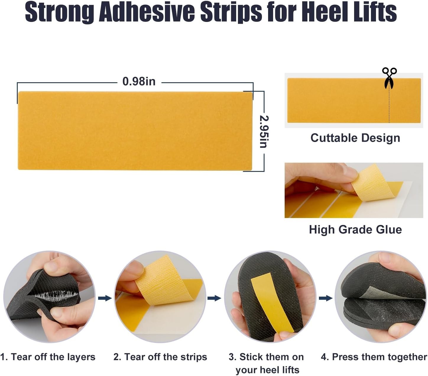 Yellow Heel Lift Adhesive Mesh Strips - Secure Height Increase Solution | 4 Pcs