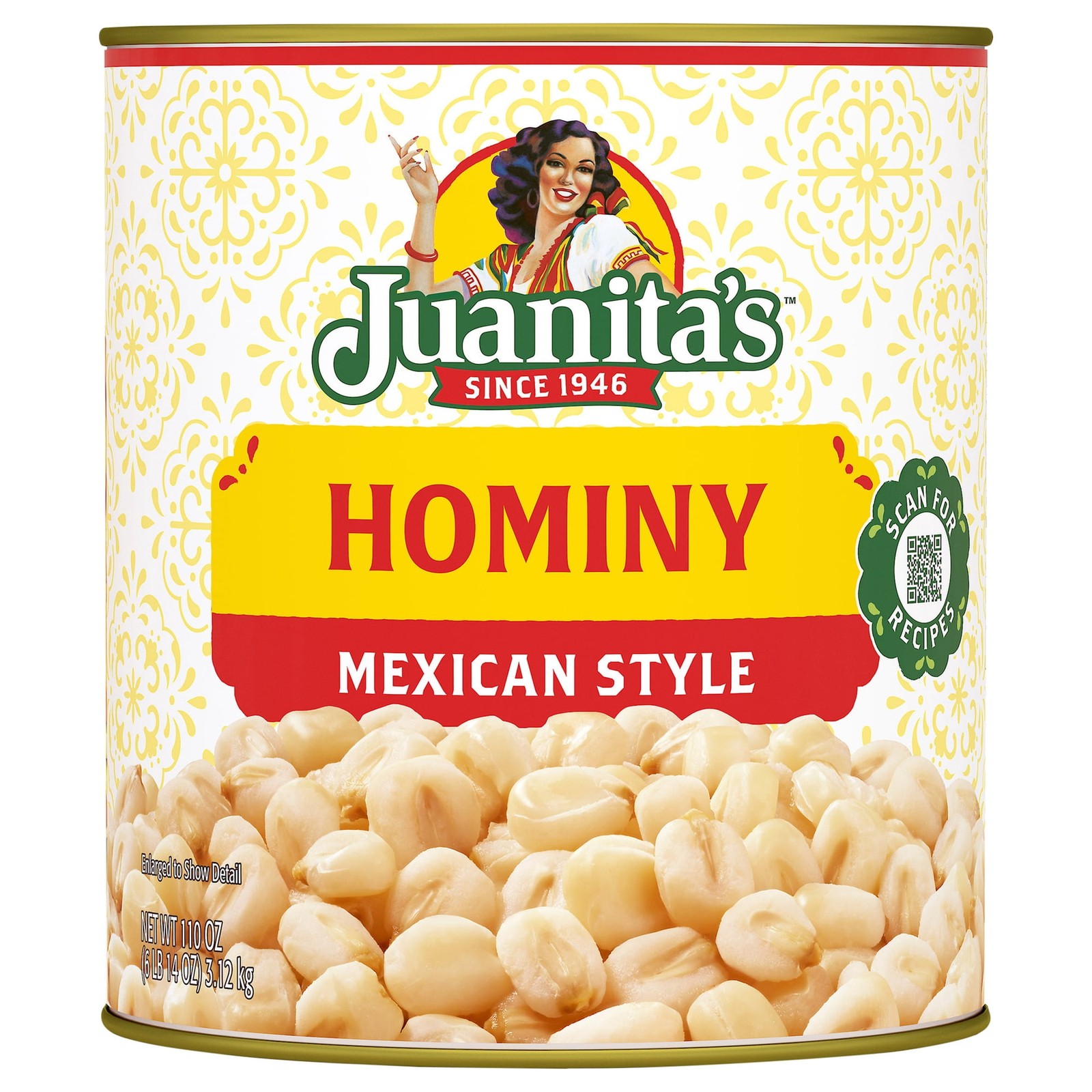 Juanita’s Foods Mexican Style Hominy, 110 oz, Can