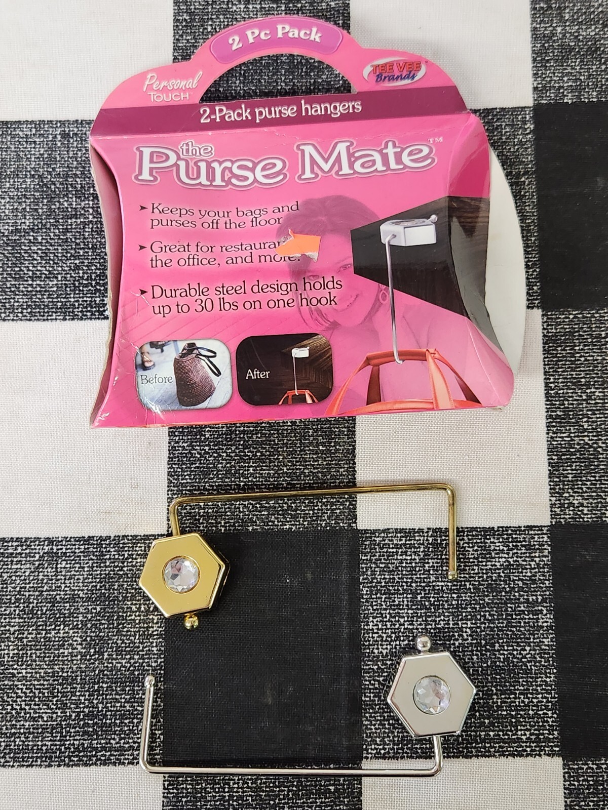 The Purse Mate 2 Pack Purse Hangers Silver & Gold with Large Rhinestone