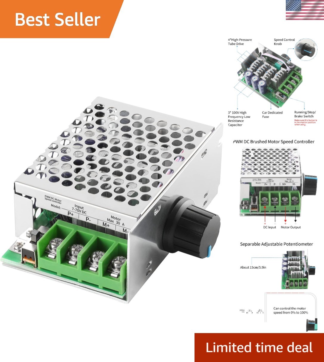 Effortless Motor Control: 30A PWM Speed Controller for 7-70V Applications