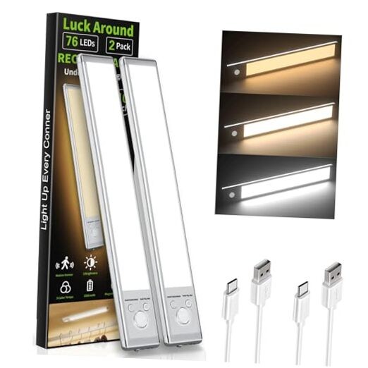 Under Cabinet Lighting, 2 Pack Motion Sensor Light Indoor, 76 LED 10inch-2pack