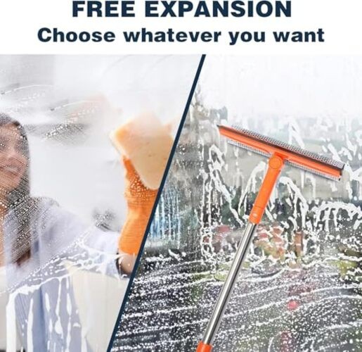 Professional Window Squeegee with 10-55" Extension Poles,2 in 1 Window Cleaner
