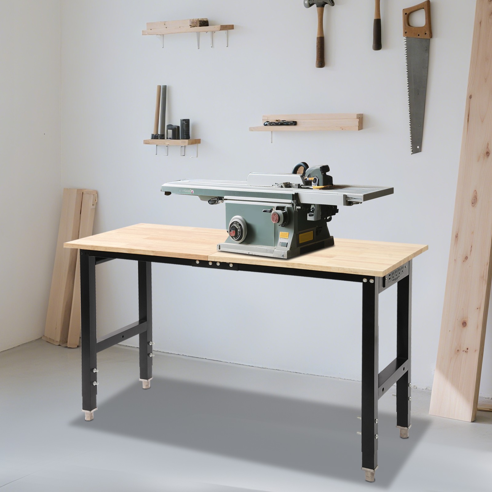 Adjustable Height Workbench w/ Power Strip Working Table Heavy-Duty Work Desk