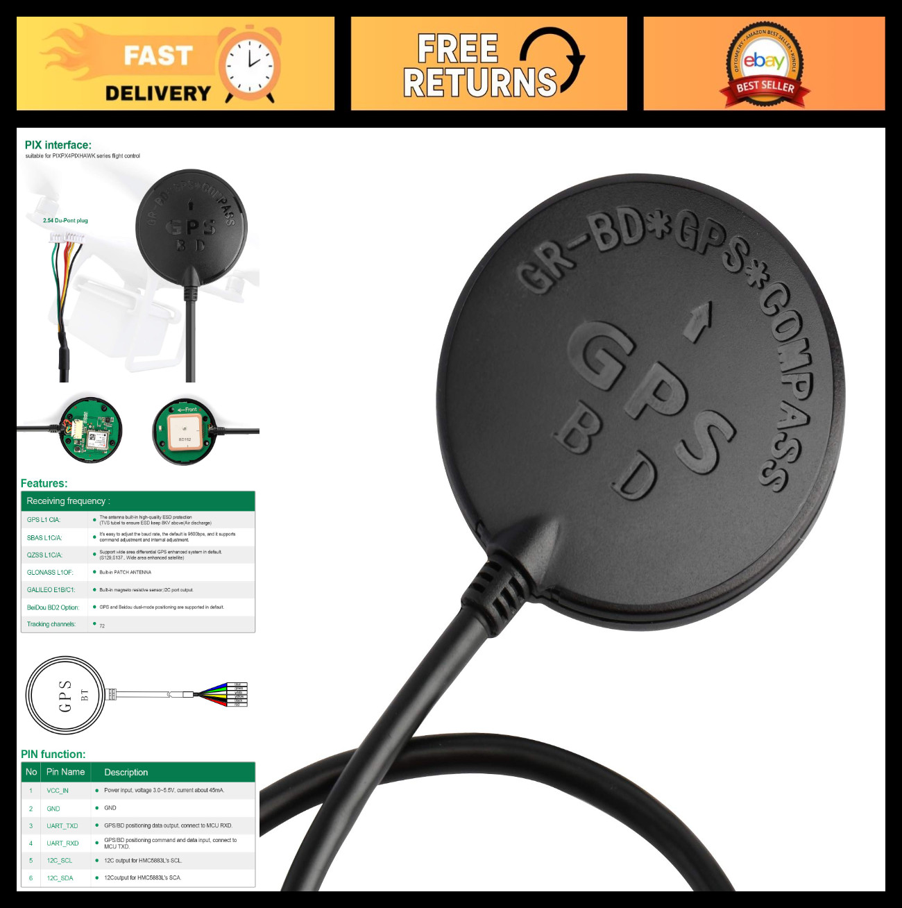 High-Precision GPS Compass Module NEO-M8N for APM Drone Control & FPV Navigation