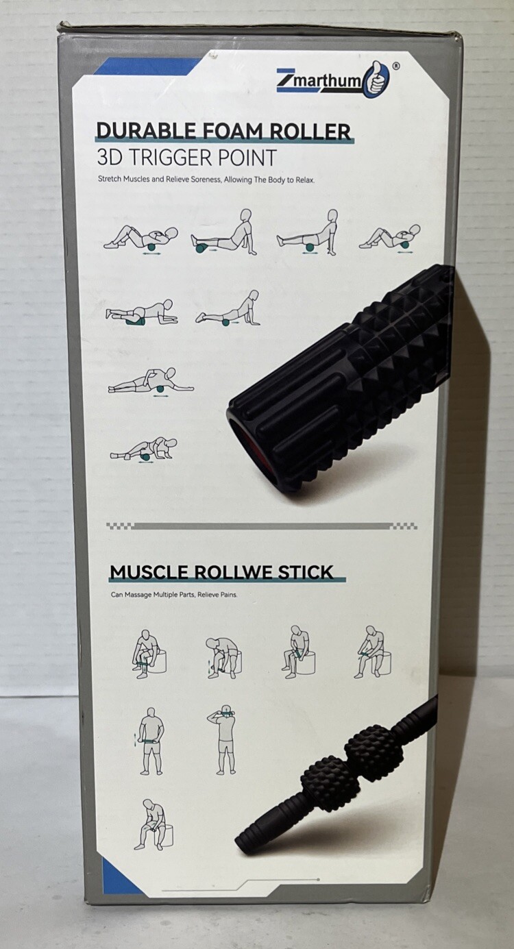 5 in 1 Foam Roller Set, Trigger Point Back Roller, Muscle Roller Stick, Black