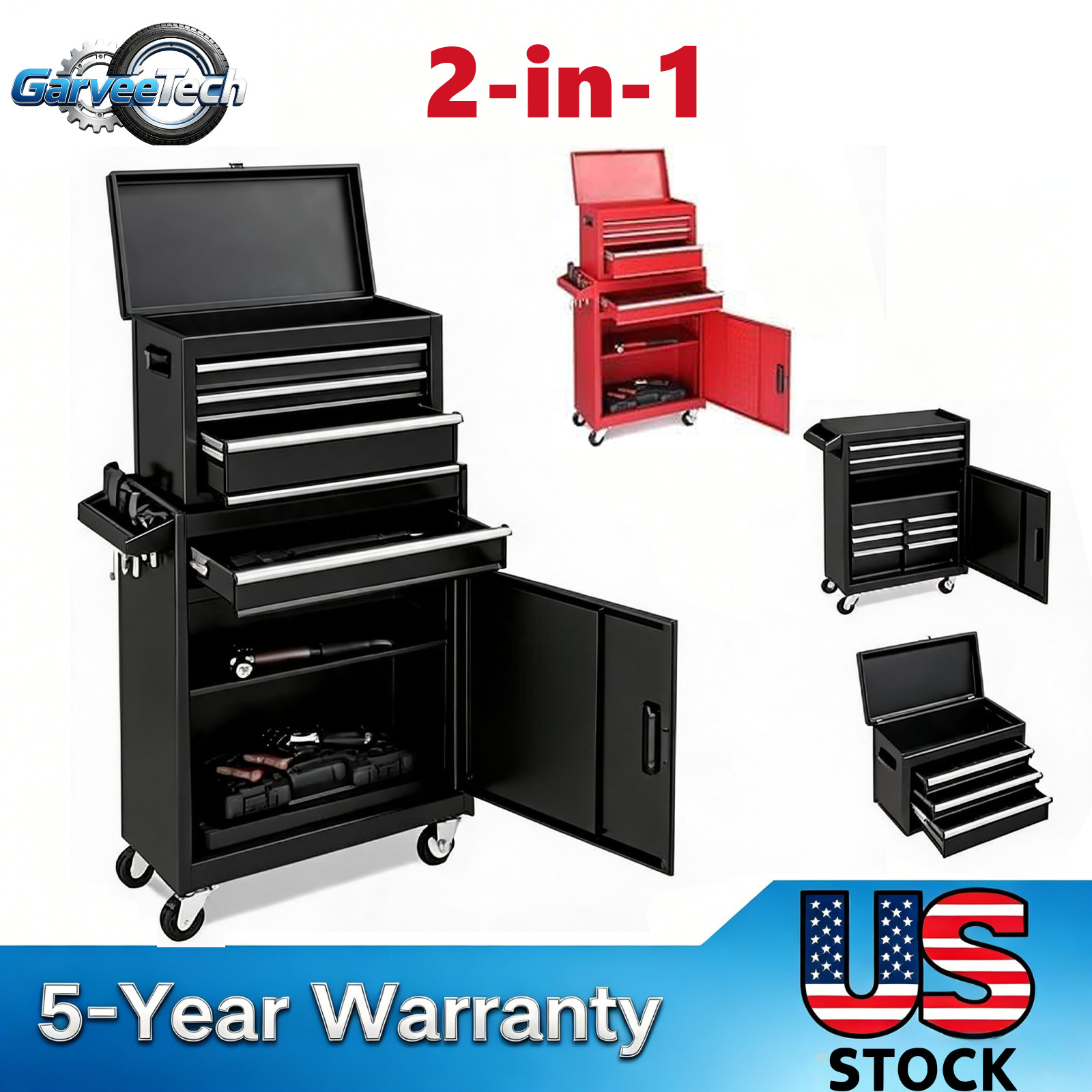 4 Drawers Rolling Tool Box Chest Rolling Tool Storage Cabinet w/ Wheels 2 IN 1