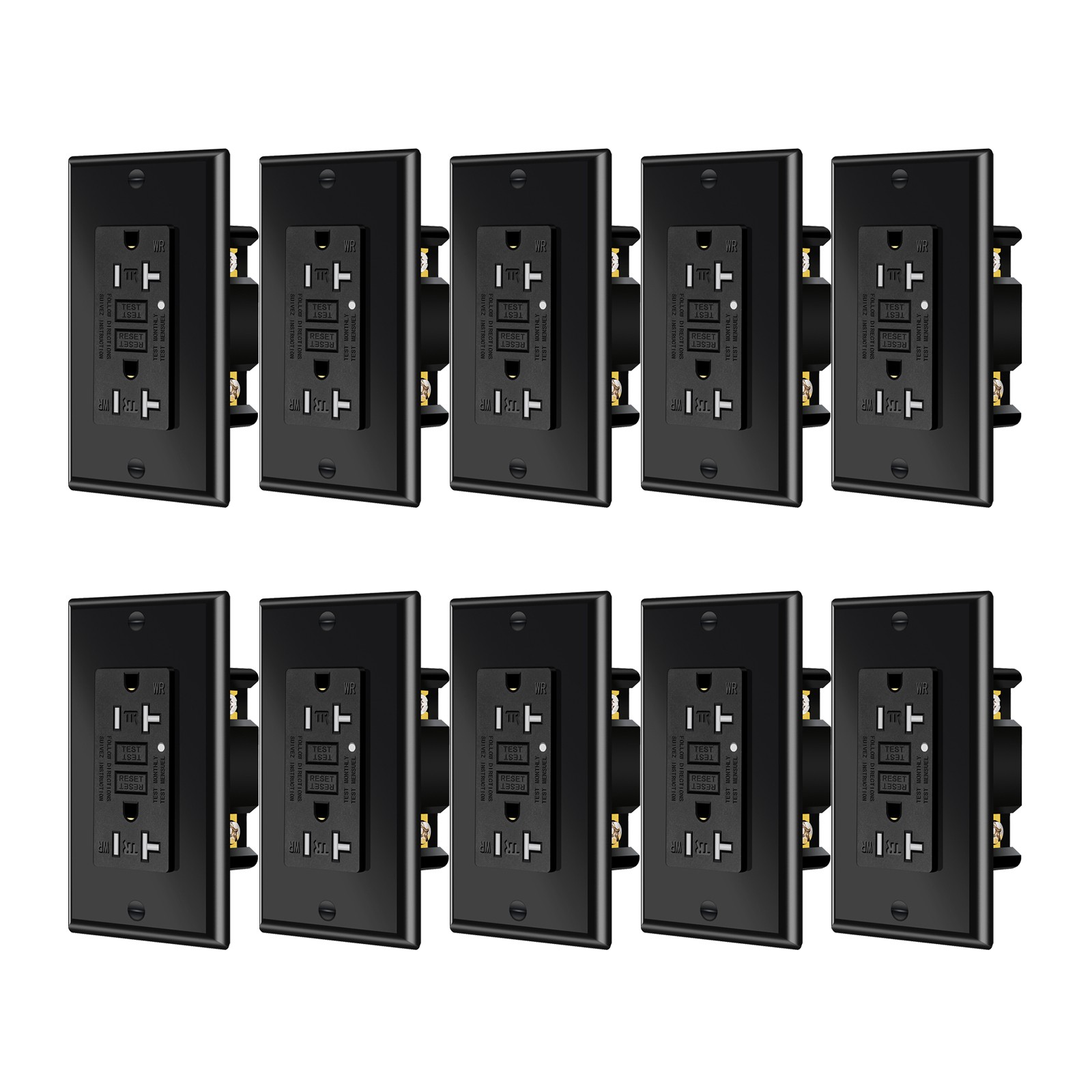 10 PK 20A GFCI Outlet Weather Resistant TR WR Wall Receptacle w/ Indicator Black