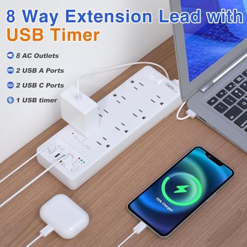 Surge Protector Power Strip, Extension Cord with USB Timer 8