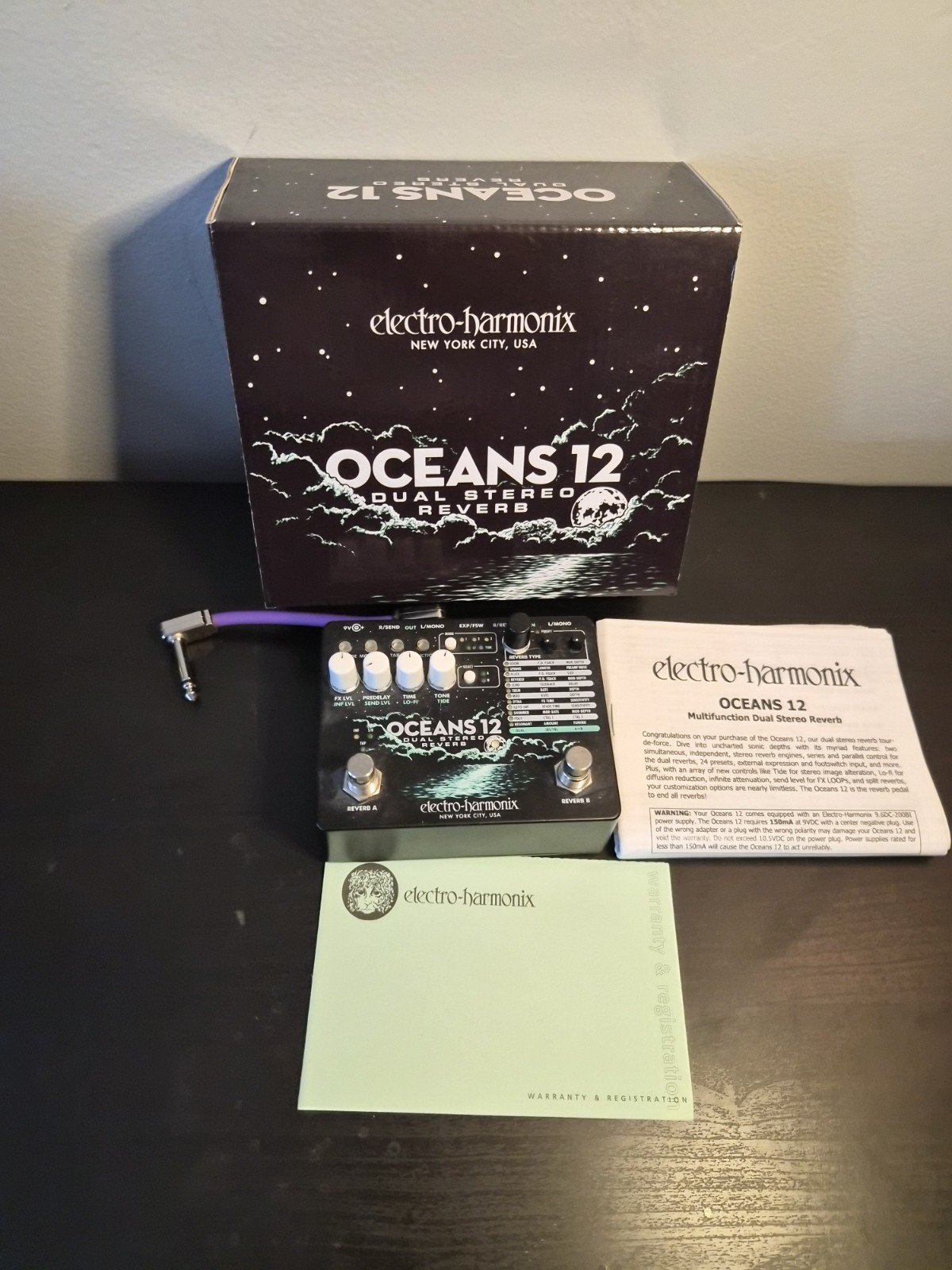Electro-Harmonix Oceans 12 Dual Stereo Reverb Pedal - Used W/ Box & Manual