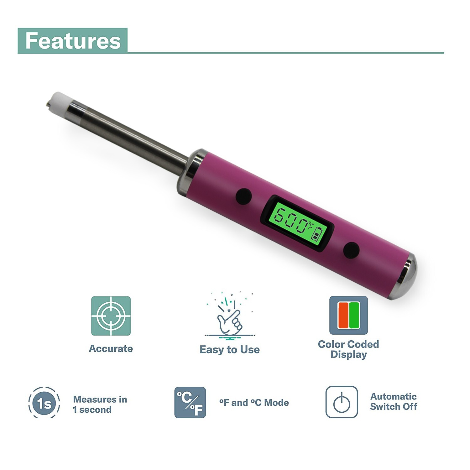 Pink Version Dipwand Digital Quartz thermometer, 0-999F, 2.1 inch sensor