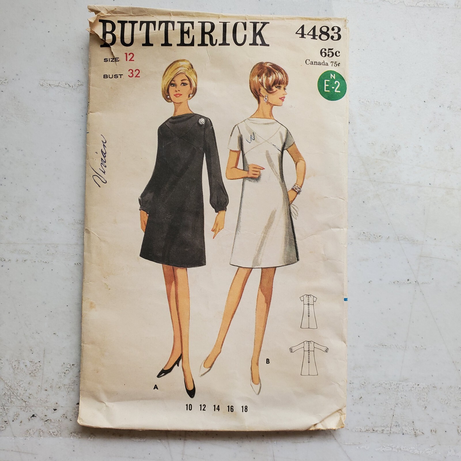 Butterick 4483 Dress A-Line Cowl Neck Seam Detail Misses 12 CUT Vintage 1960s