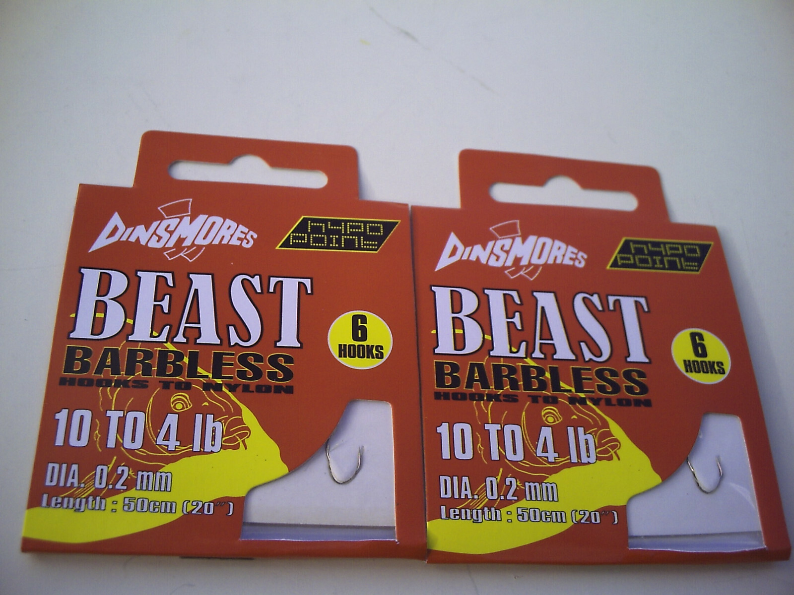 12 x Dinsmores Beast Barbless Hooks To Nylon . Size 10 Tied to 4lb Line