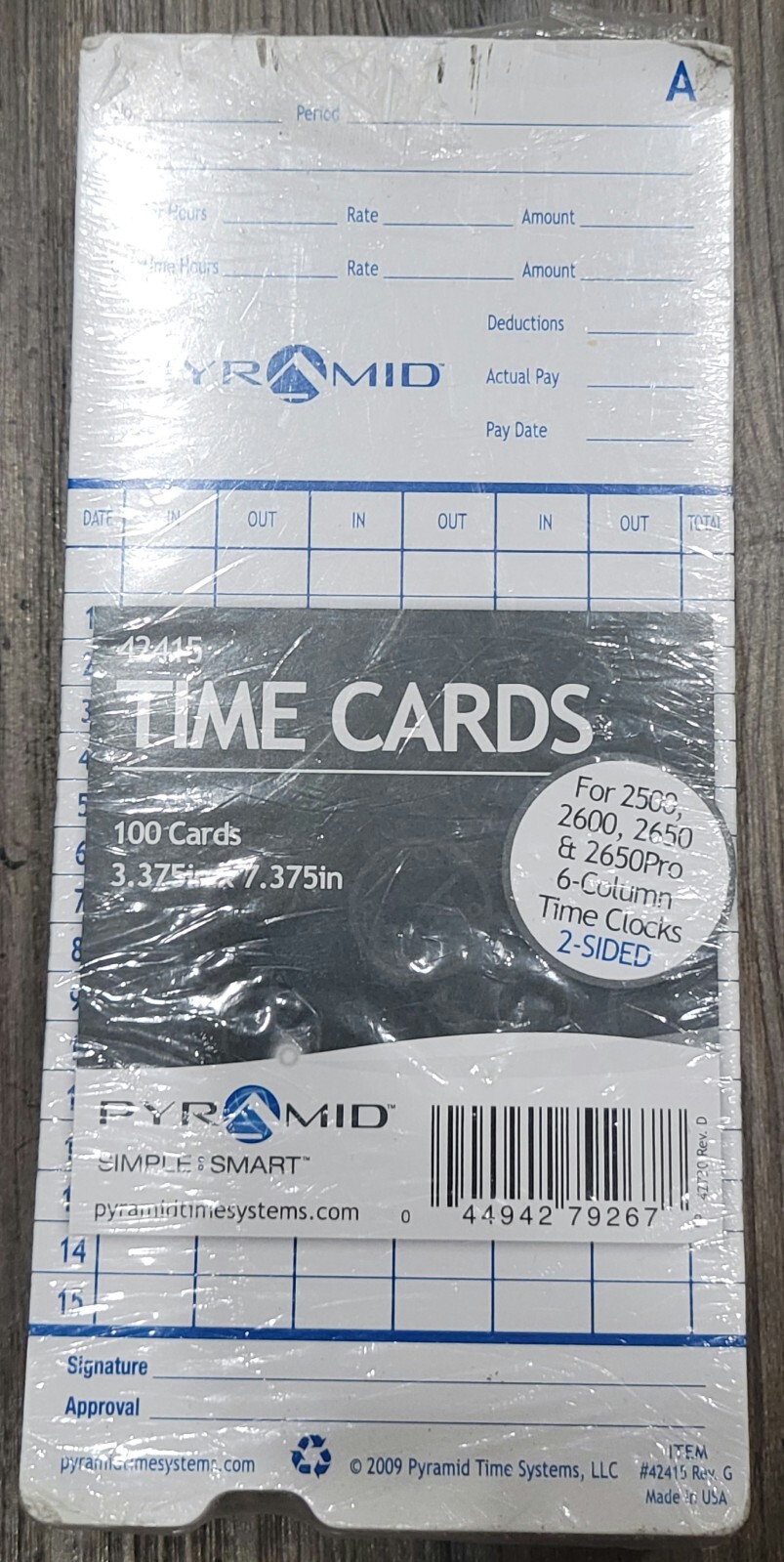 PYRAMID 42415 Time Card,PK100