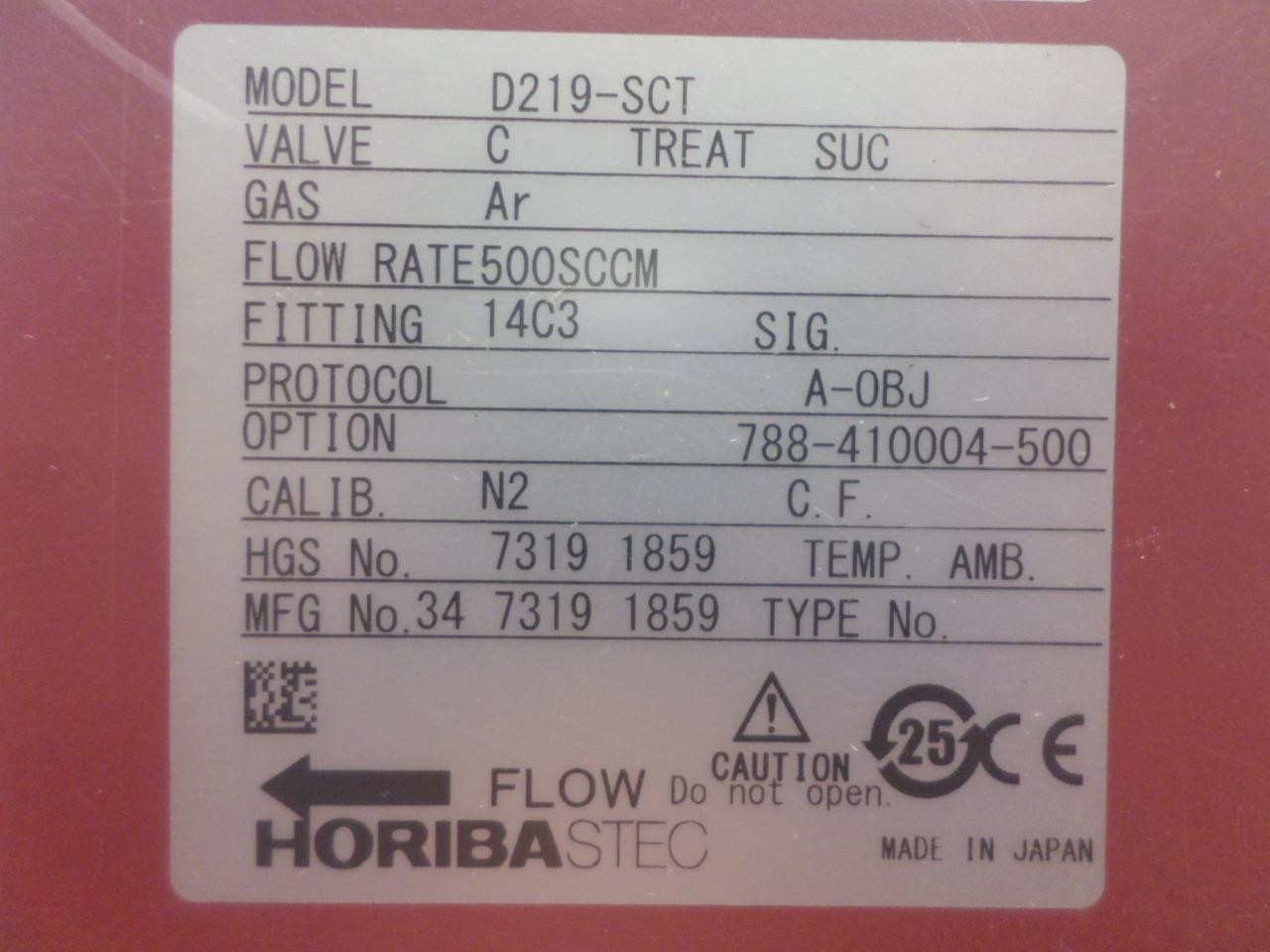Horiba Stec D219-SCT Gas CO2 400 SCCM Mass Flow Controller