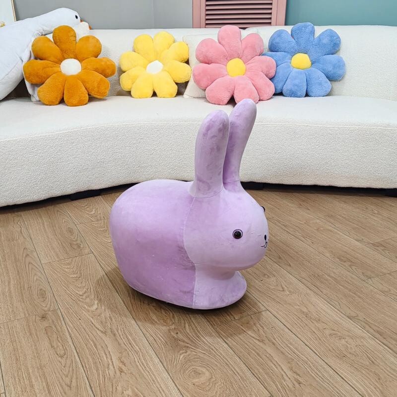22.4×15×24.8 in Purple Bunny Kids Stool with Wheels – Plush Fabric,