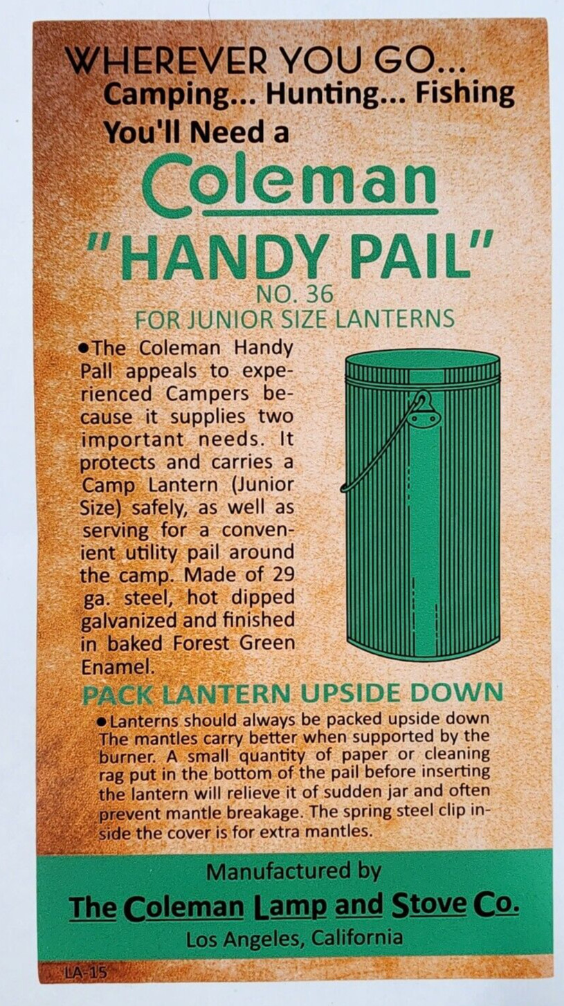 TWO COLEMAN 242 HANDY PAIL REPLACEMENT  DECAL STICKER VERSION 4 FREE SHIPPING