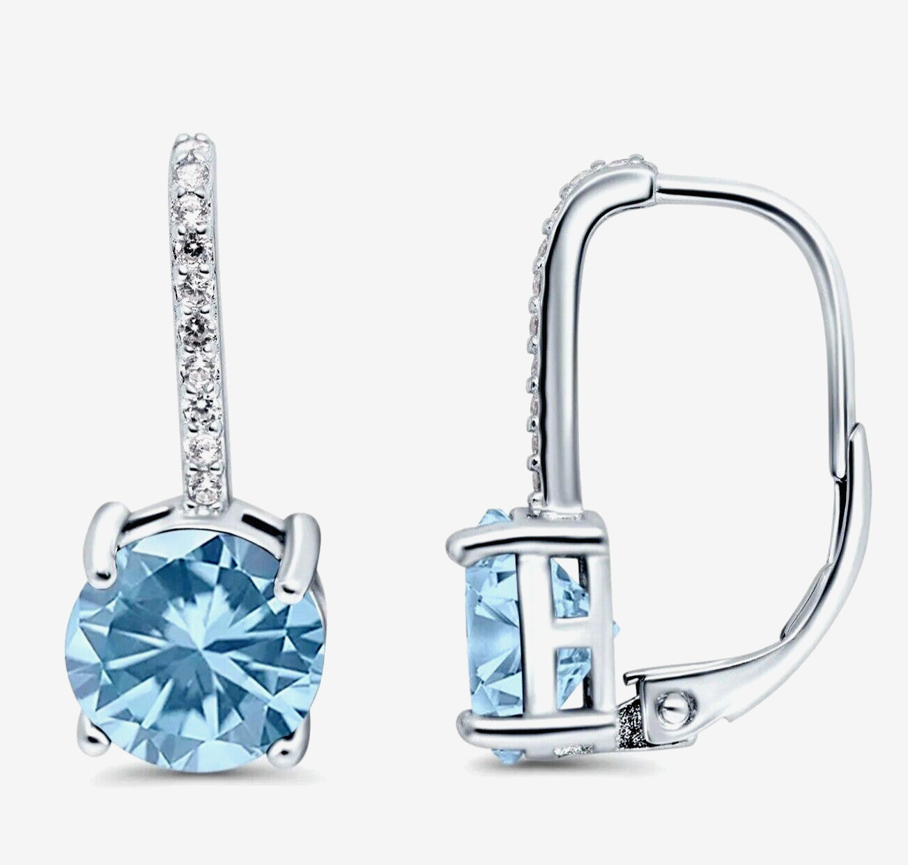 Stunning Aquamarine Lever back Earrings in Solid Sterling Silver