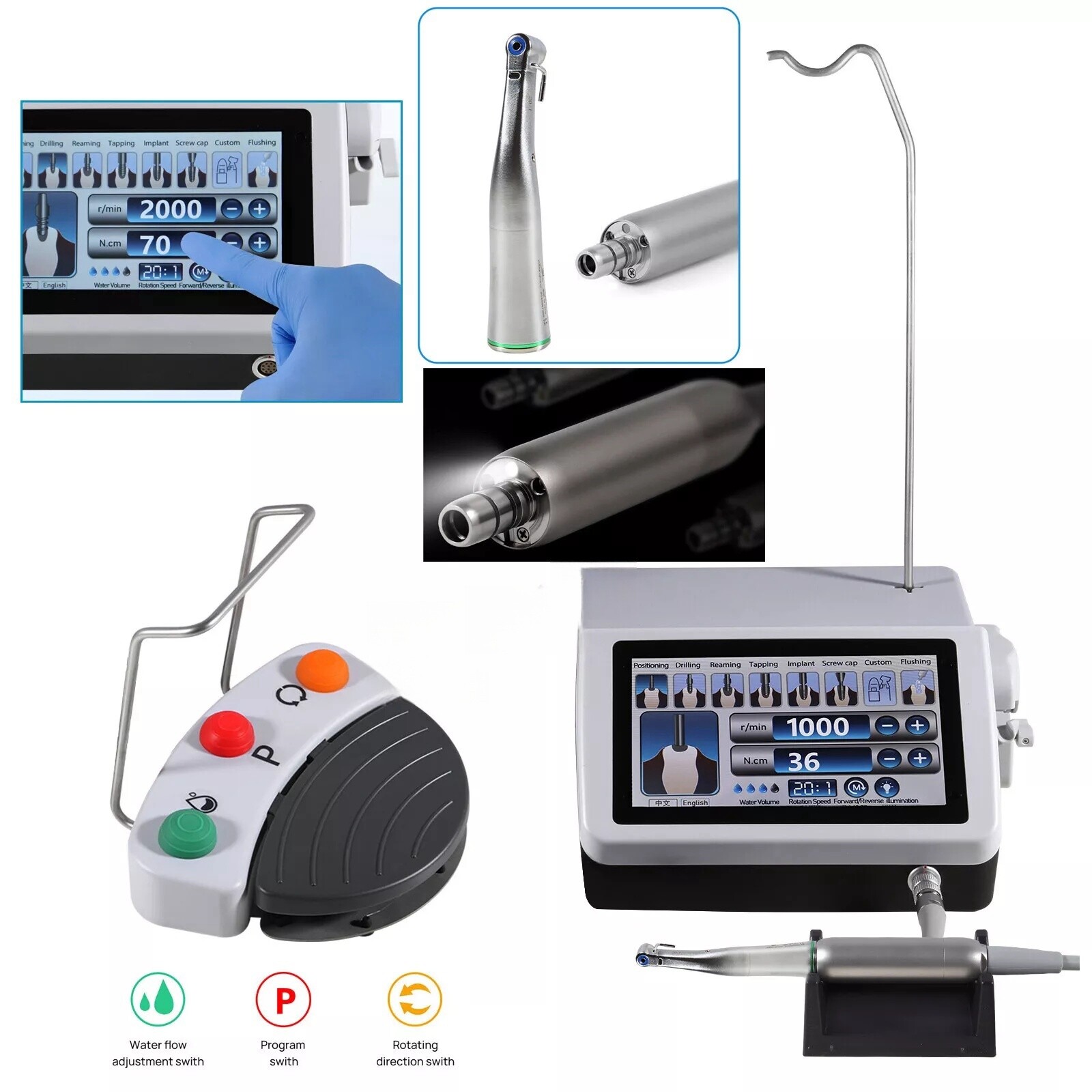Dental LED Implant Motor Surgical System Touch Screen+20:1 Contra Angle