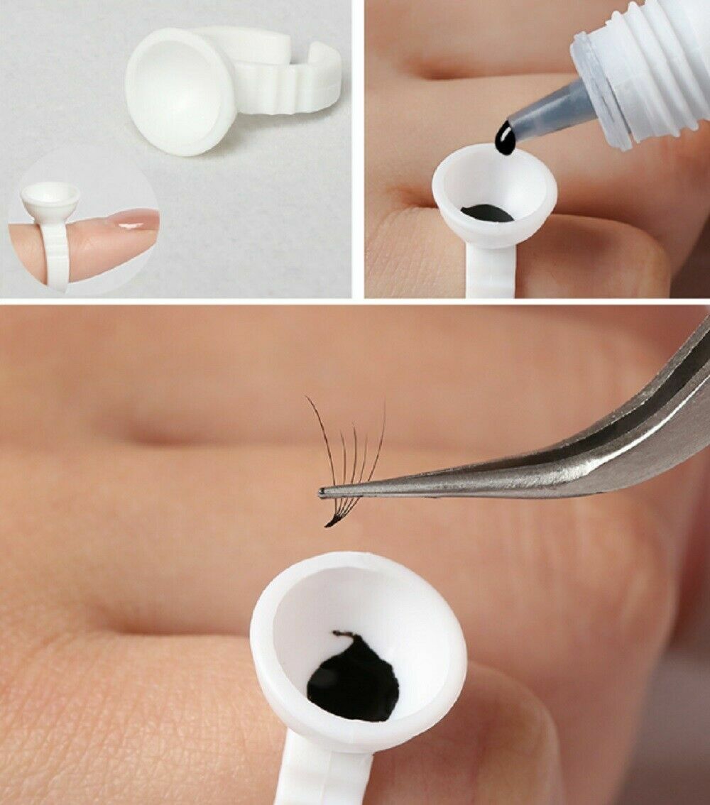 100 Pcs Disposable Glue Holder Ring Pallet for Eyelash Extension Tattoo Pigment
