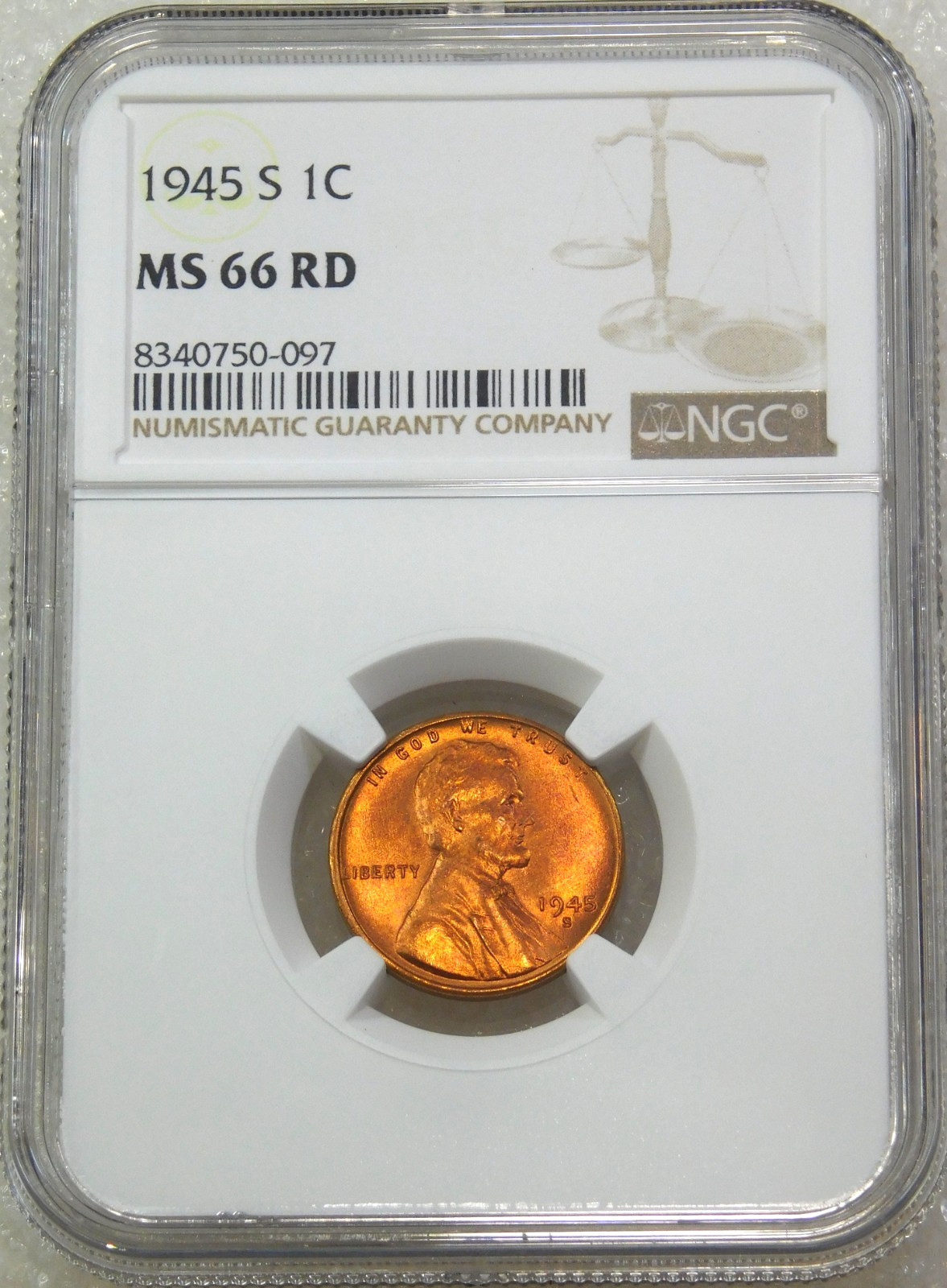 1945 S Lincoln Cent NGC MS66RD Rich Bright Red Just Graded New Holder #P391J