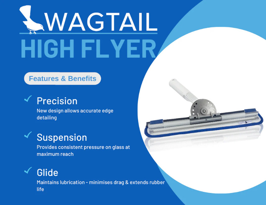 Wagtail High Flyer Window Cleaning Tool Dual Pivot 40cm/16" Microfibre, Squeeqee