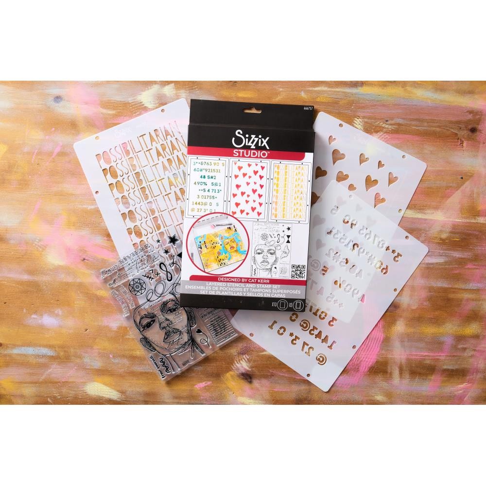 Sizzix Studio -  Clear Stamp & Stencil Set - Possibilitarian, 666757 by Cat Kerr