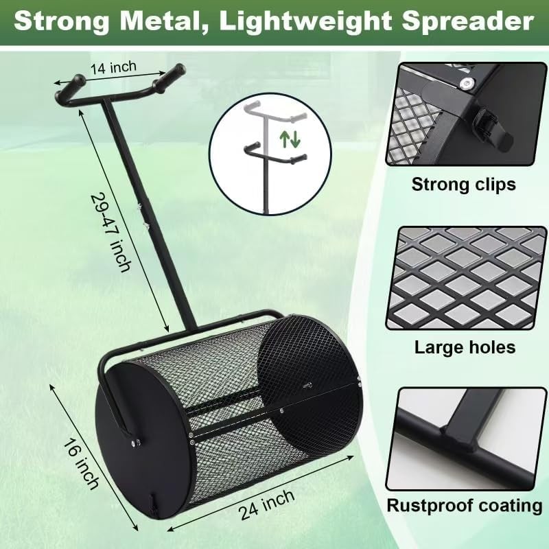 Lilyvane Compost Spreader, 24” Large Peat Moss Spreader with T Shaped Handle,...