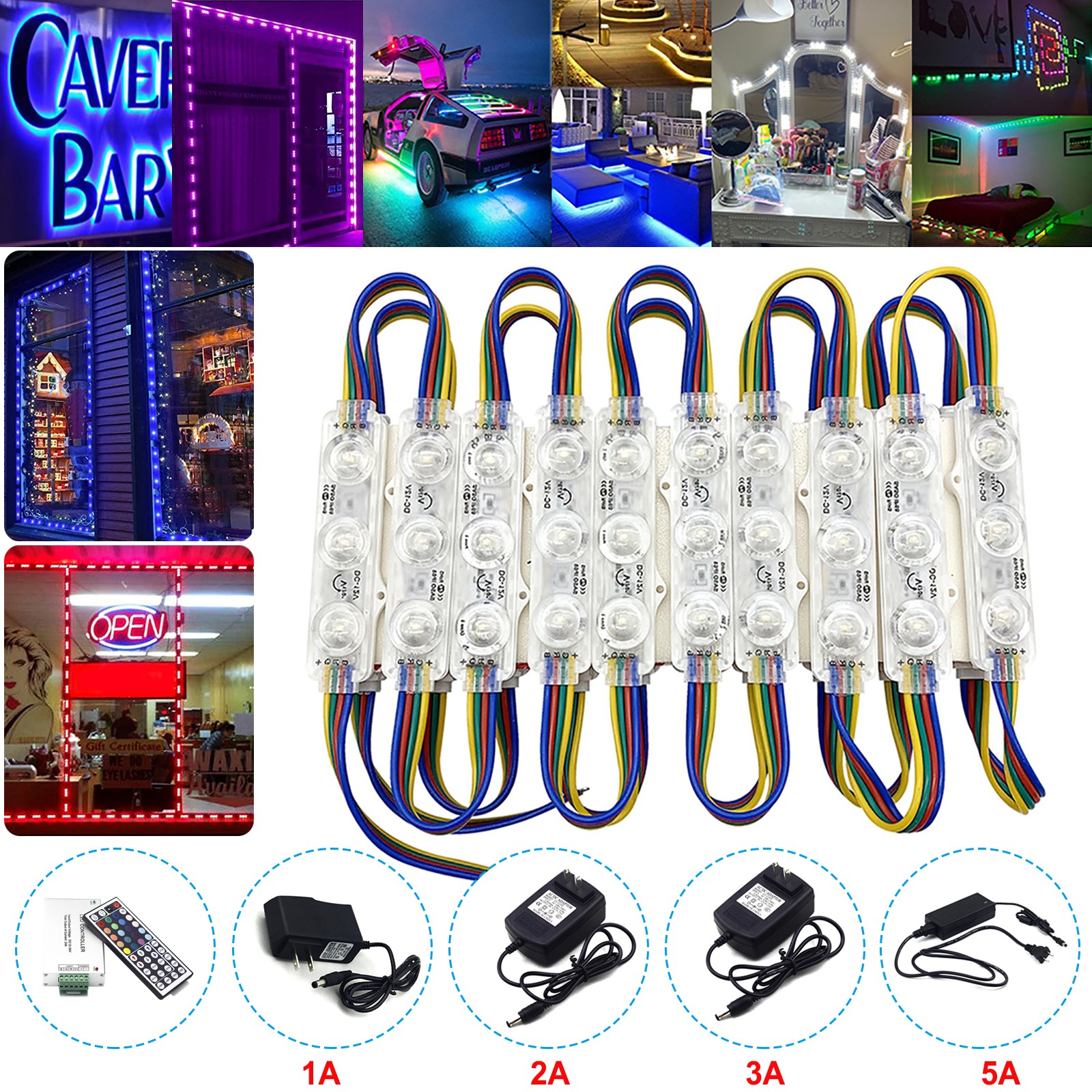 20-400pcs 5050 SMD 3 LED Module Light RGB Waterproof Storefront Window Sign Lamp