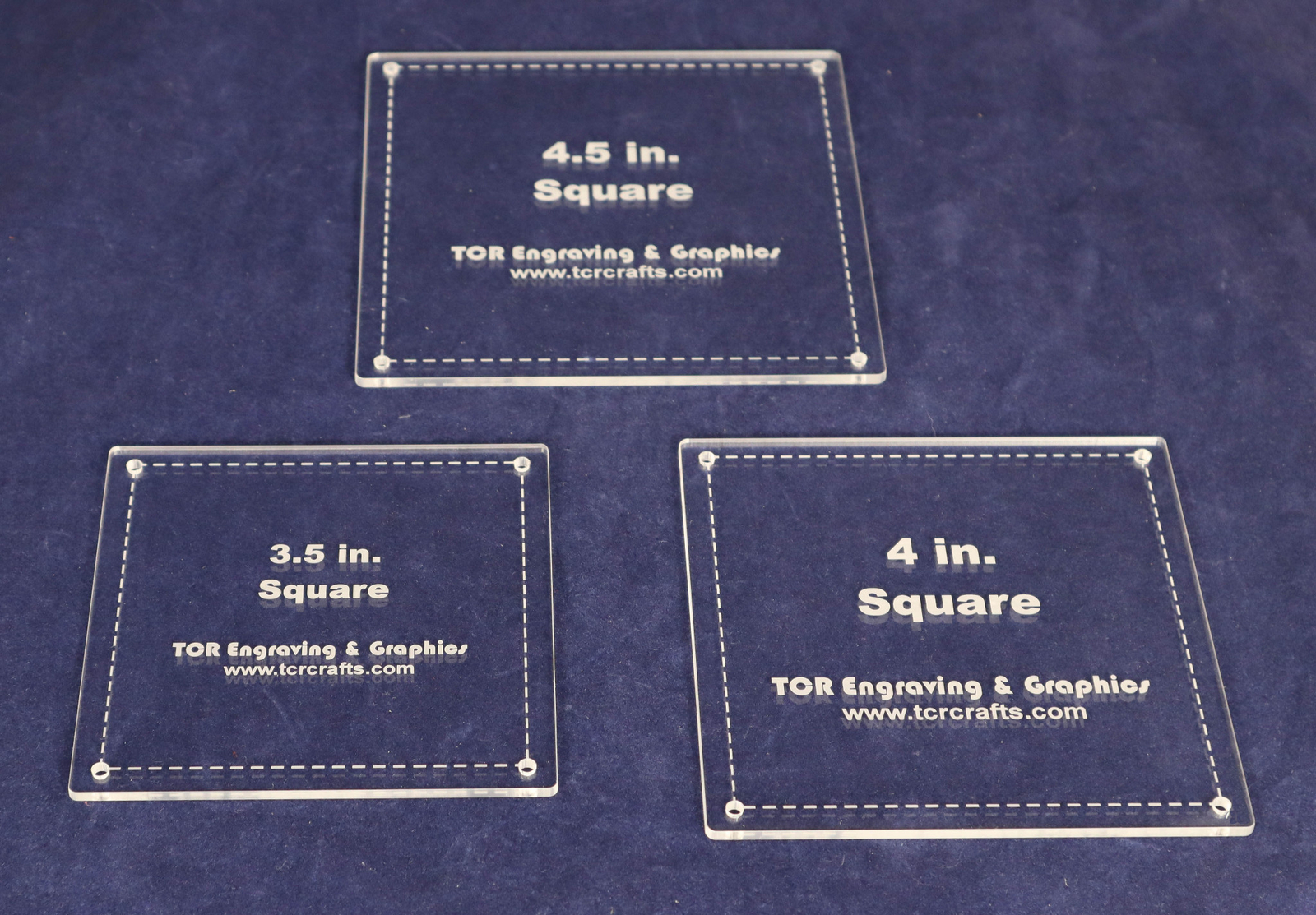 3 Piece Square Set 3.5, 4, 4,5 Inches 1/8 Inch Thick Clear Acrylic